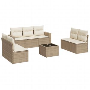 vidaXL 8 Piece Garden Sofa Set with Cushions Beige Poly Rattan
