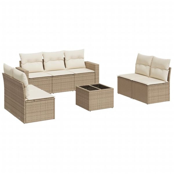 vidaXL 8 Piece Garden Sofa Set with Cushions Beige Poly Rattan