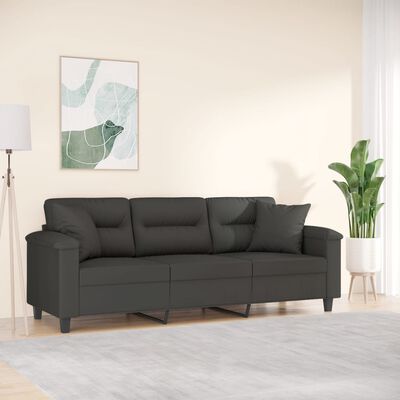 vidaXL 3-Seater Sofa with Pillows&Cushions Dark Grey 180 cm Microfibre Fabric