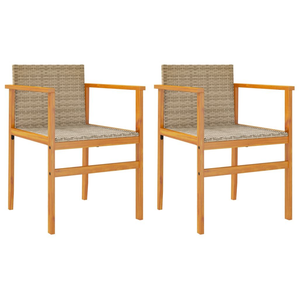 vidaXL Garden Chairs 2 pcs Beige Poly Rattan&Solid Wood