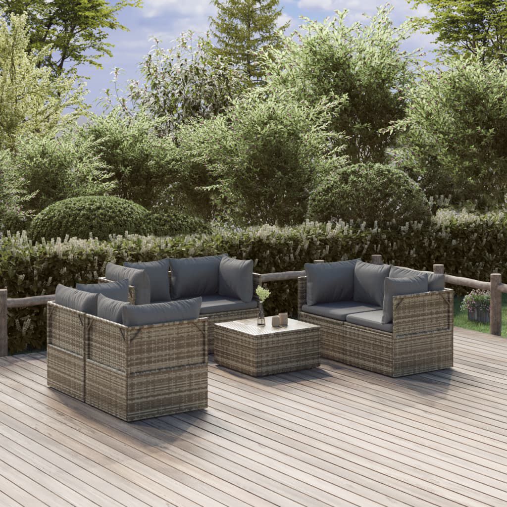 vidaXL 7 Piece Garden Lounge Set with Cushions Grey Poly Rattan