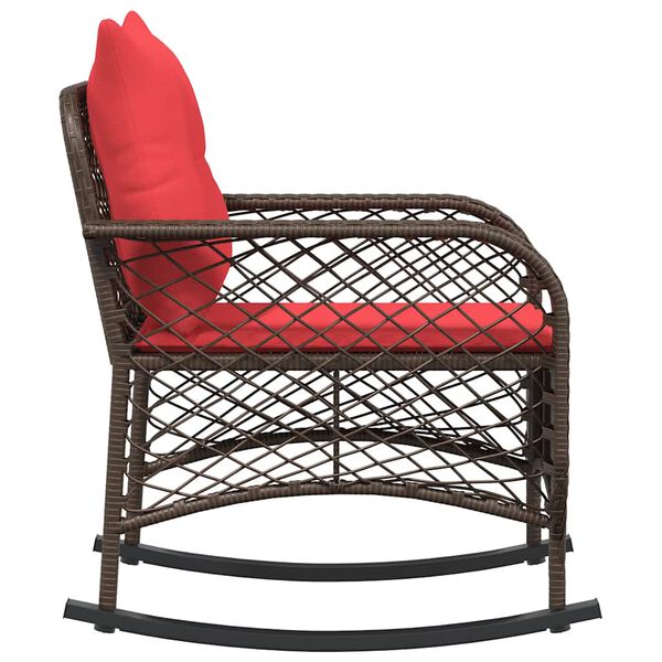 vidaXL Garden Rocking Chair with Cushions Brown Poly Rattan