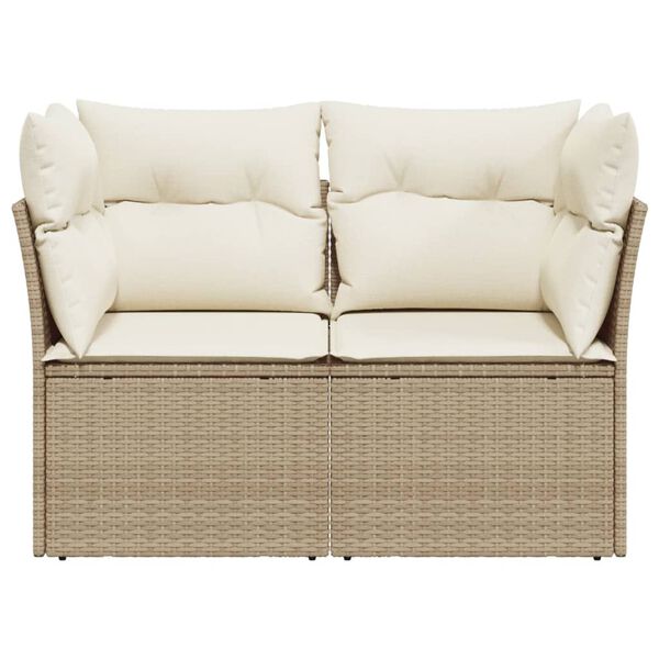 vidaXL Garden Sofa with Cushions 2-Seater Beige Poly Rattan