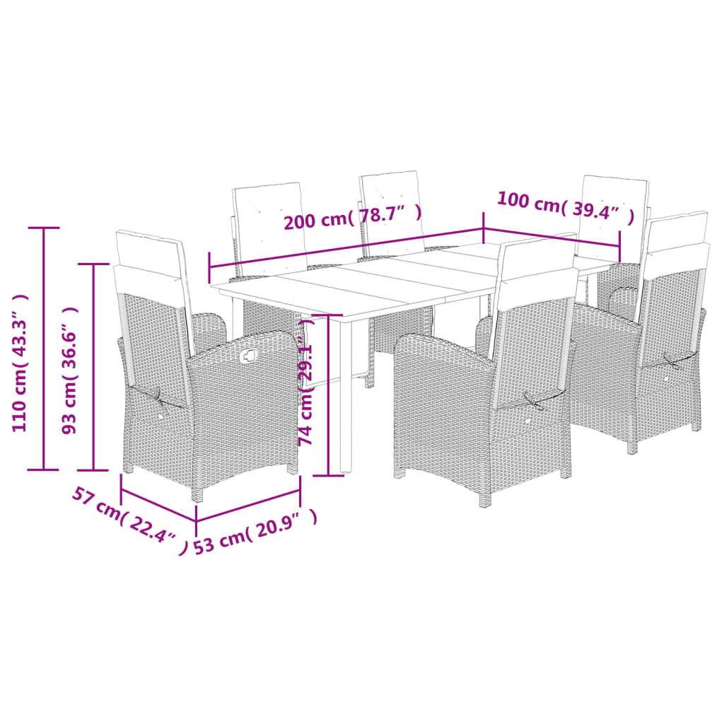 vidaXL 7 Piece Garden Dining Set with Cushions Grey Poly Rattan