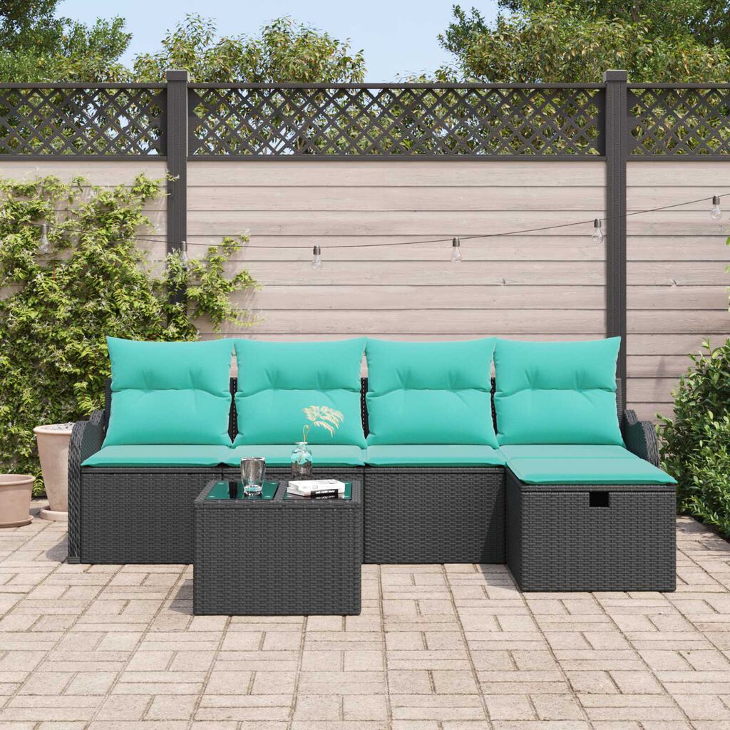 vidaXL 6 Piece Garden Sofa Set with Cushions Black Poly Rattan