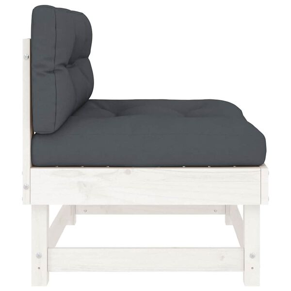 vidaXL Middle Sofas with Cushions 2 pcs White Solid Wood Pine