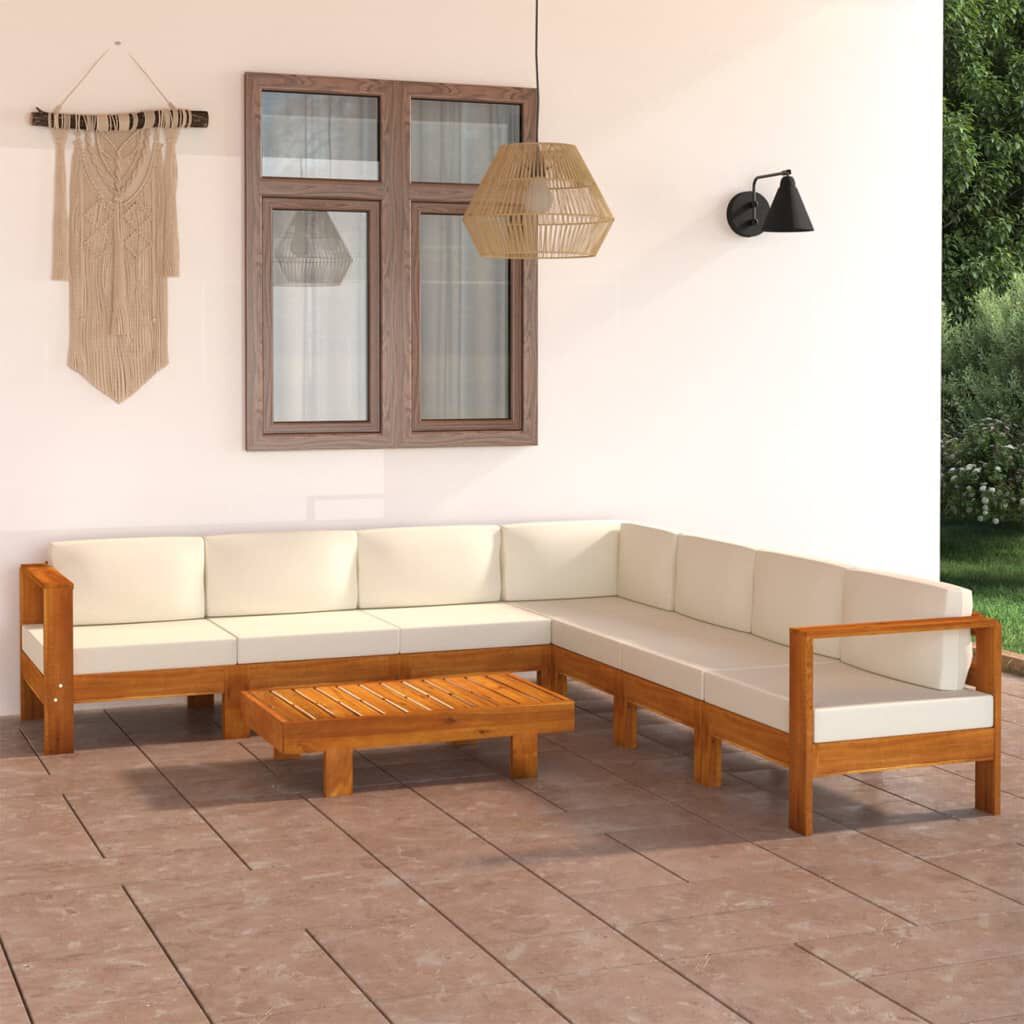 vidaXL 8 Piece Garden Lounge Set with Cream White Cushions Acacia Wood