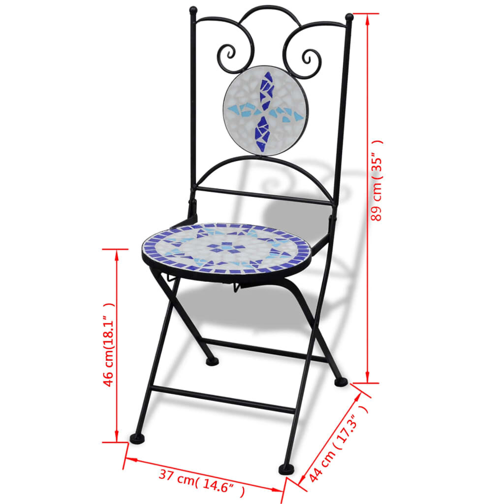vidaXL 3 Piece Bistro Set Ceramic Tile Blue and White