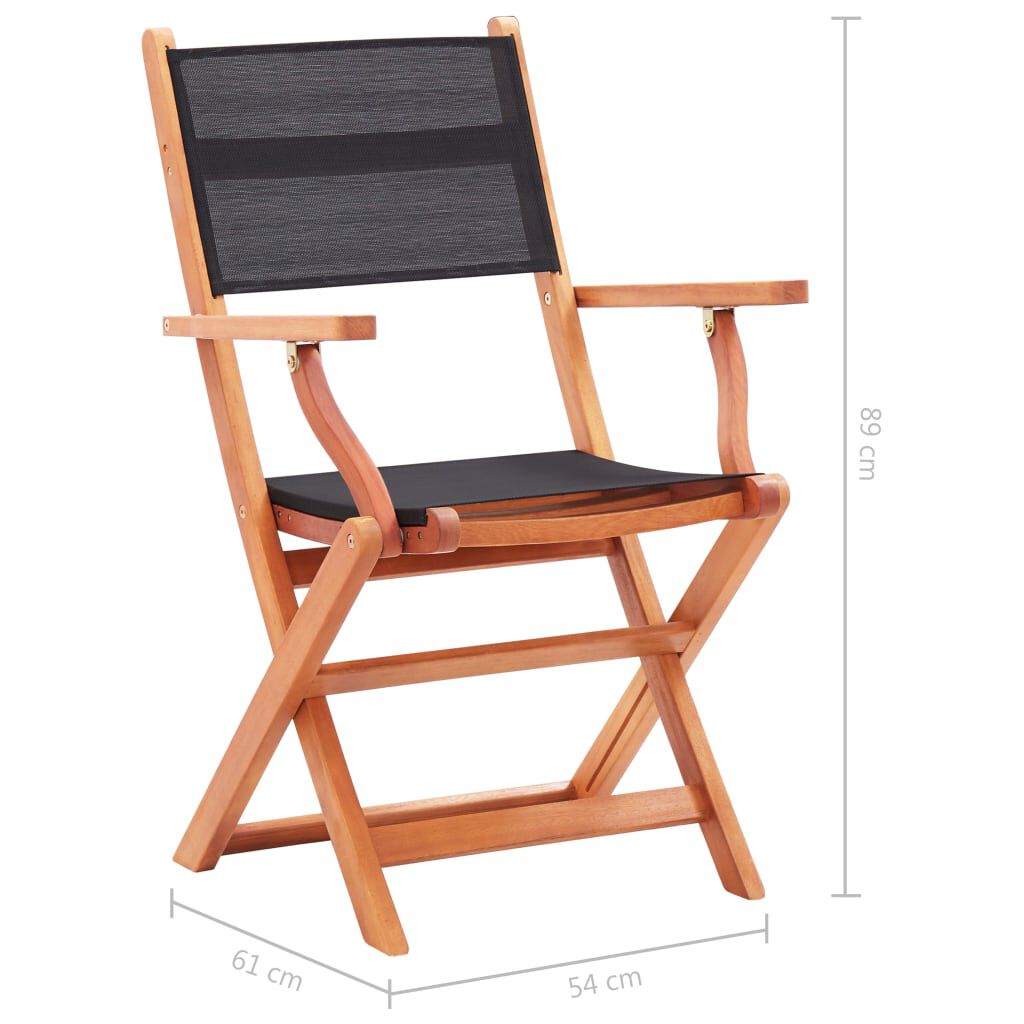 vidaXL Folding Garden Chairs 2 pcs Black Solid Eucalyptus Wood and Textilene