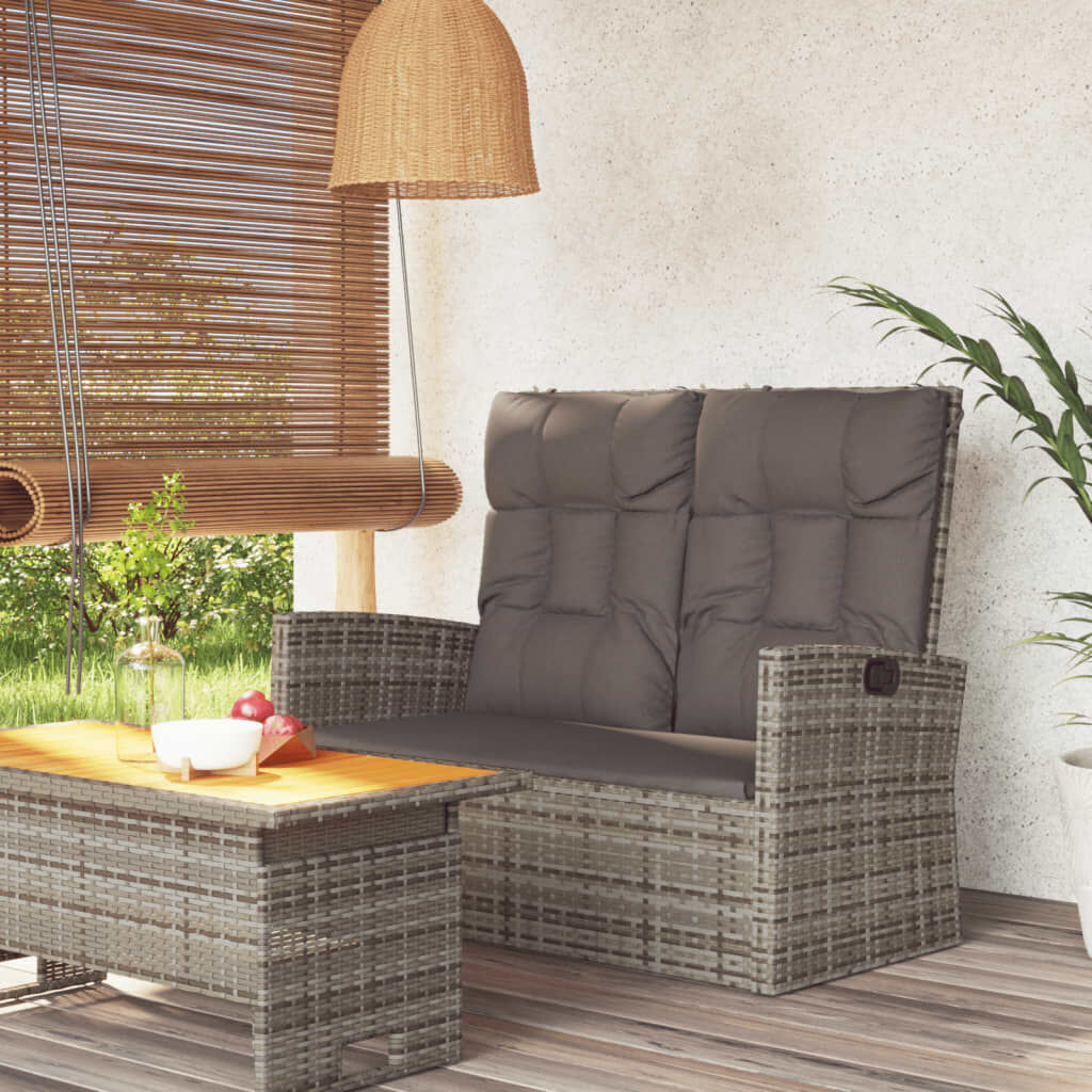 vidaXL Reclining Garden Bench with Cushions Grey 118 cm Poly rattan