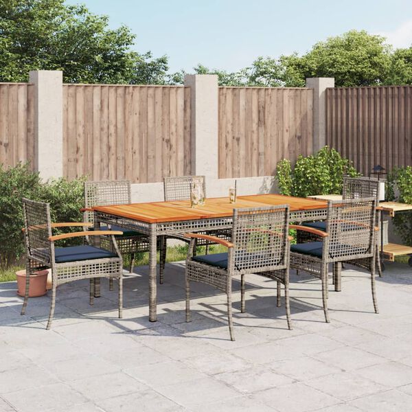 vidaXL 7 Piece Garden Dining Set with Cushions Grey Poly Rattan