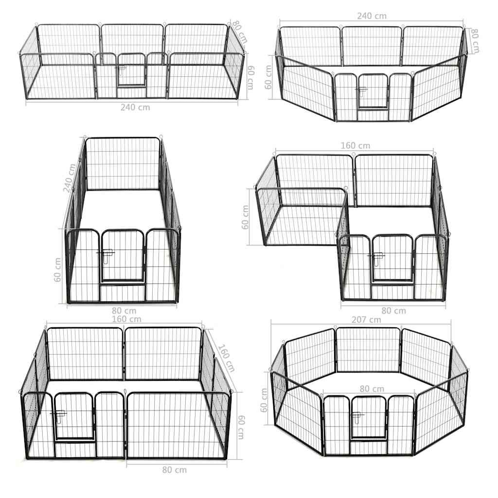 vidaXL Dog Playpen 8 Panels Steel 80x60 cm Black