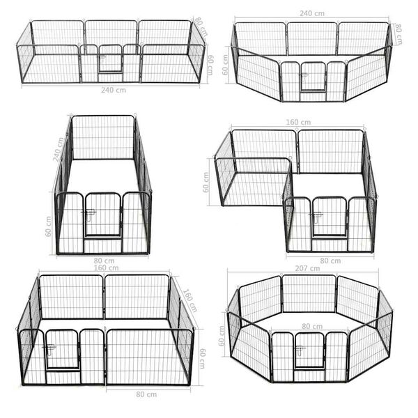 vidaXL Dog Playpen 8 Panels Steel 80x60 cm Black