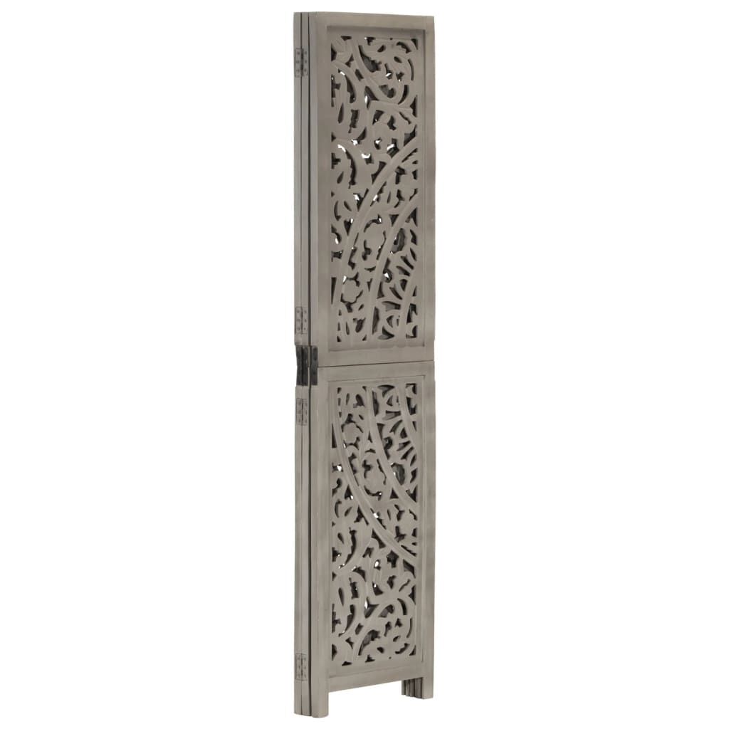 vidaXL Hand carved 3-Panel Room Divider Grey 120x165 cm Solid Mango Wood