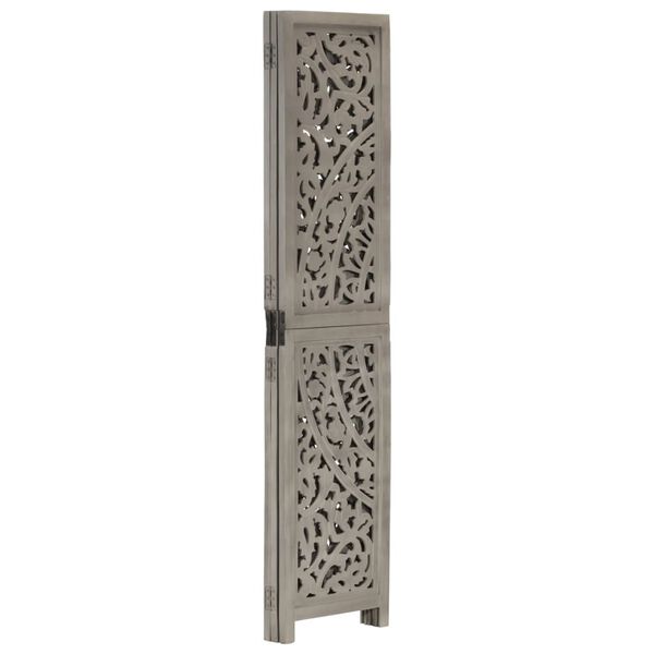 vidaXL Hand carved 3-Panel Room Divider Grey 120x165 cm Solid Mango Wood