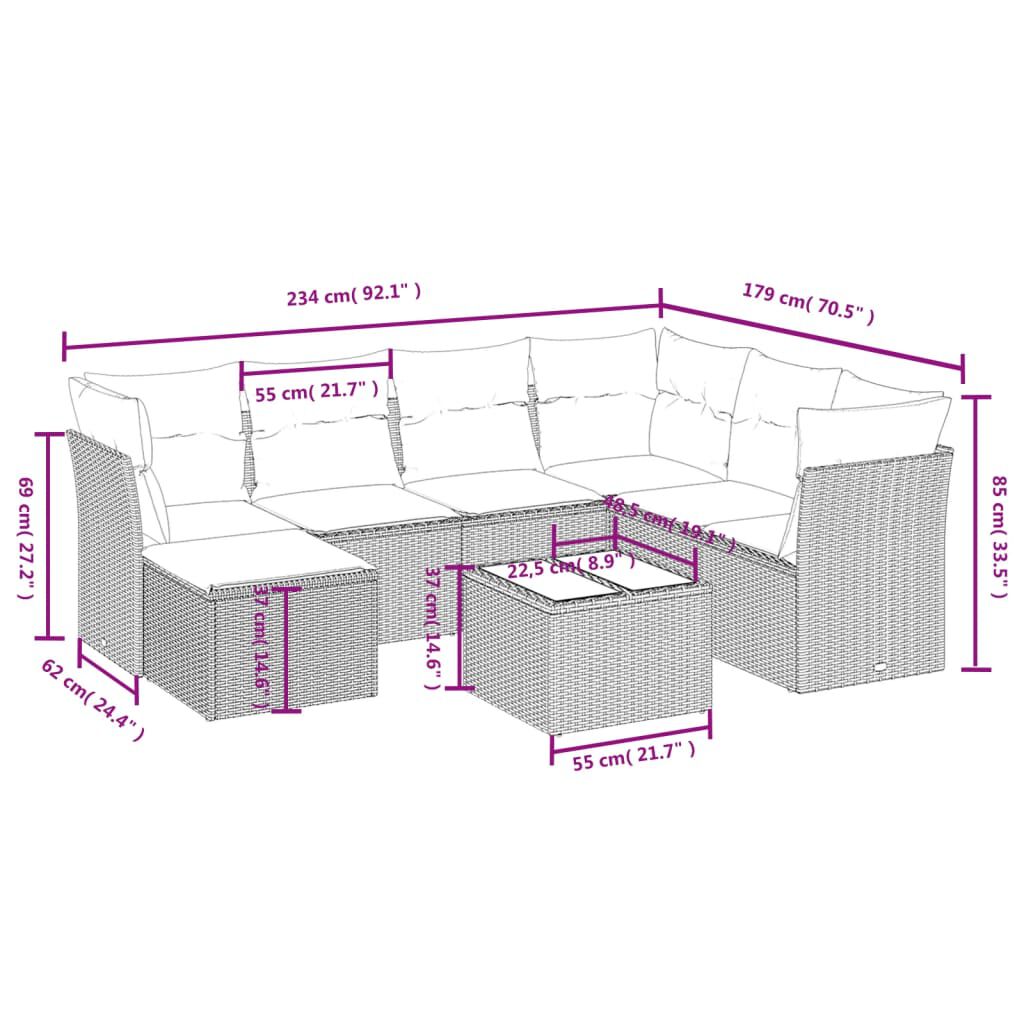 vidaXL 8 Piece Garden Sofa Set with Cushions Grey Poly Rattan