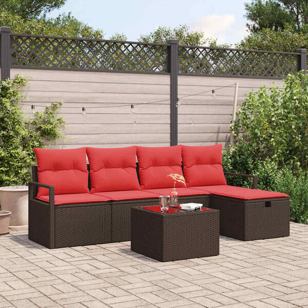 vidaXL Sofa Set with Cushion Manual 6 pcs Brown and Red Poly Rattan
