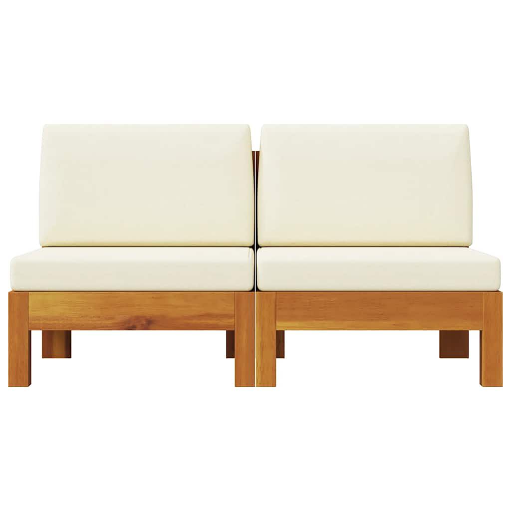 vidaXL Middle Sofas 2 pcs with Cream White Cushions Solid Acacia Wood