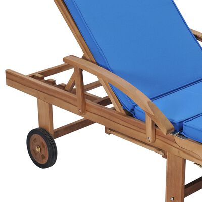 vidaXL Sun Loungers with Cushions 2 pcs Solid Teak Wood Blue