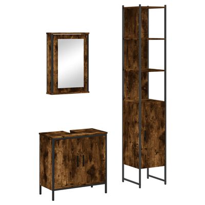 vidaXL 3 Piece Bathroom Furniture Set Smoked Oak Engineered Wood