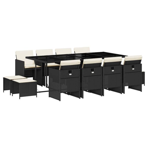 vidaXL 13 Piece Garden Dining Set with Cushions Black Poly Rattan