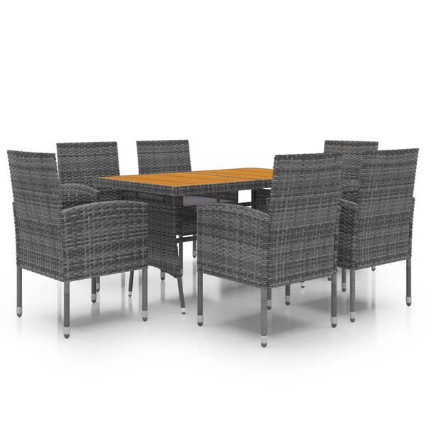 vidaXL 7 Piece Outdoor Dining Set Poly Rattan Grey