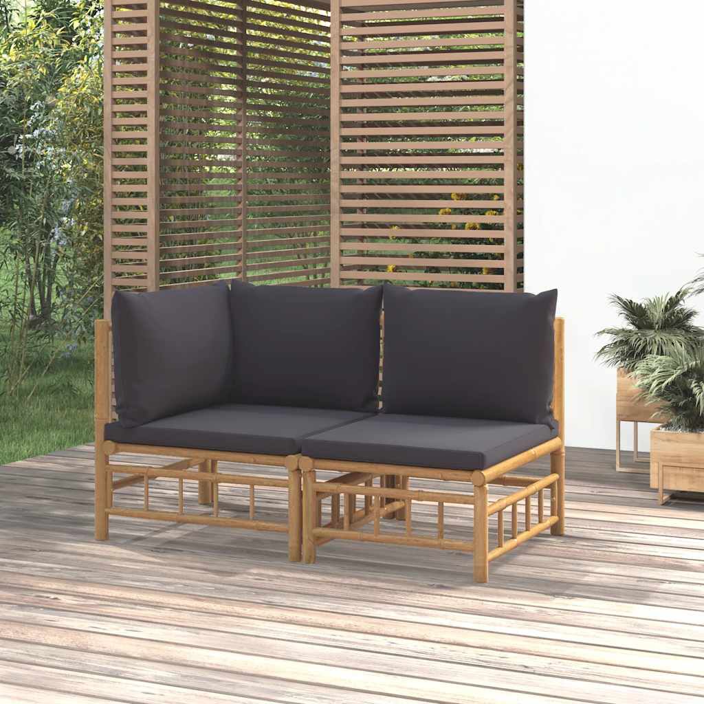 vidaXL 2 Piece Garden Lounge Set with Dark Grey Cushions Bamboo