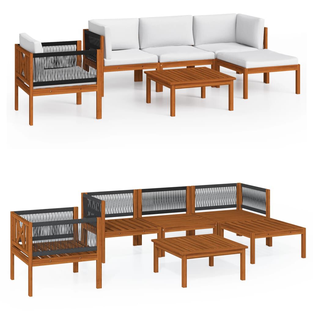 vidaXL 6 Piece Garden Lounge Set with Cushions Cream Solid Acacia Wood