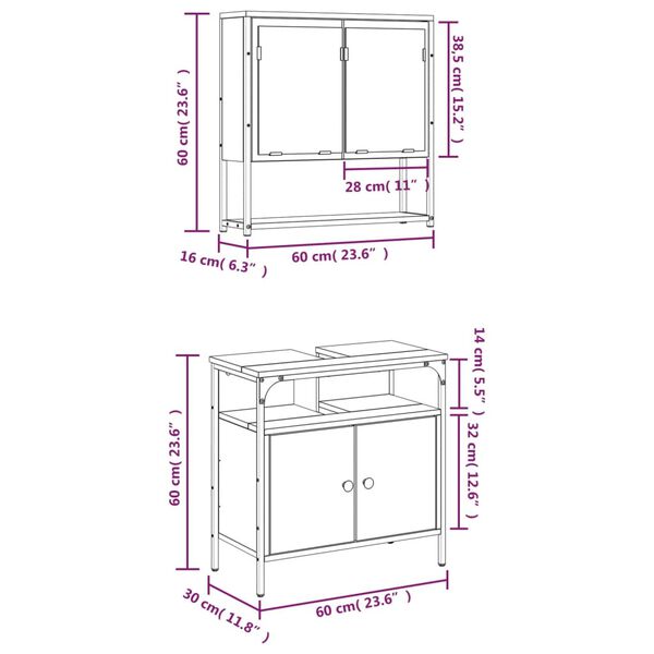 vidaXL 2 Piece Bathroom Furniture Set Black Engineered Wood