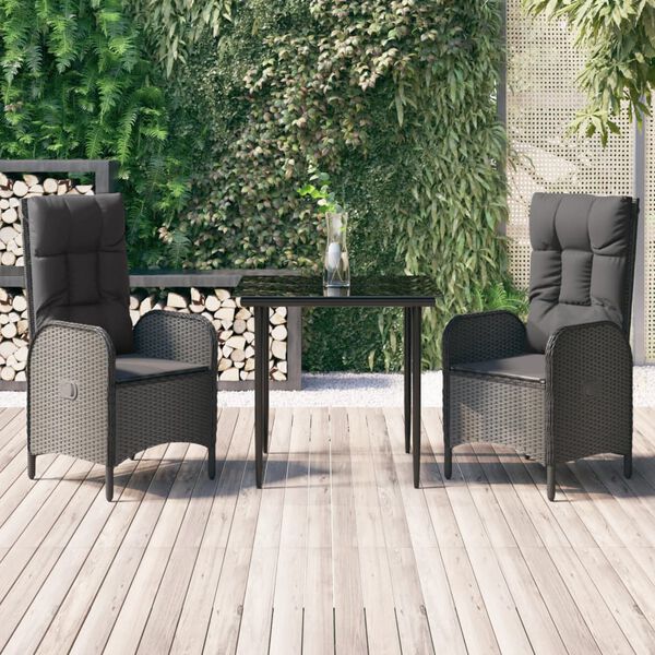 vidaXL 3 Piece Garden Dining Set with Cushions Black Poly Rattan