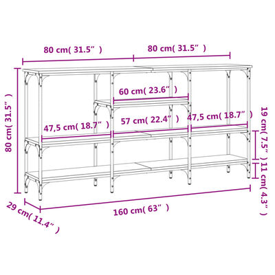 vidaXL Console Table Smoked Oak 160x29x80 cm Engineered Wood