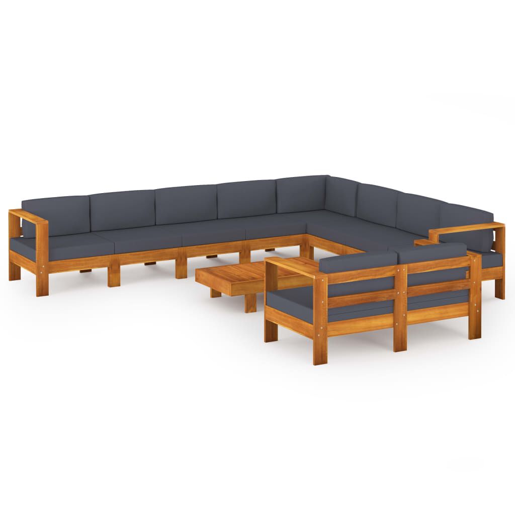 vidaXL 10 Piece Garden Lounge Set with Dark Grey Cushions Acacia Wood