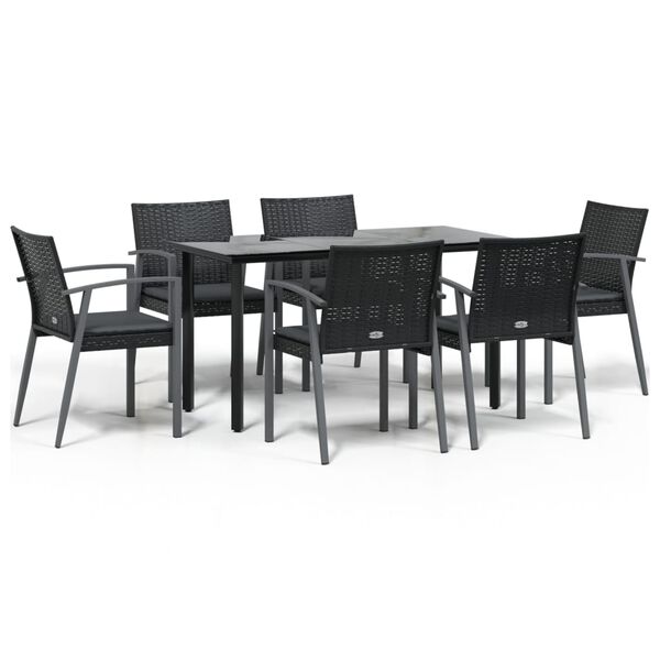 vidaXL 7 Piece Garden Dining Set with Cushions Poly Rattan and Steel