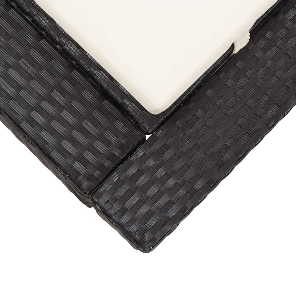 vidaXL 2-Person Sunbed with Cushion Black Poly Rattan