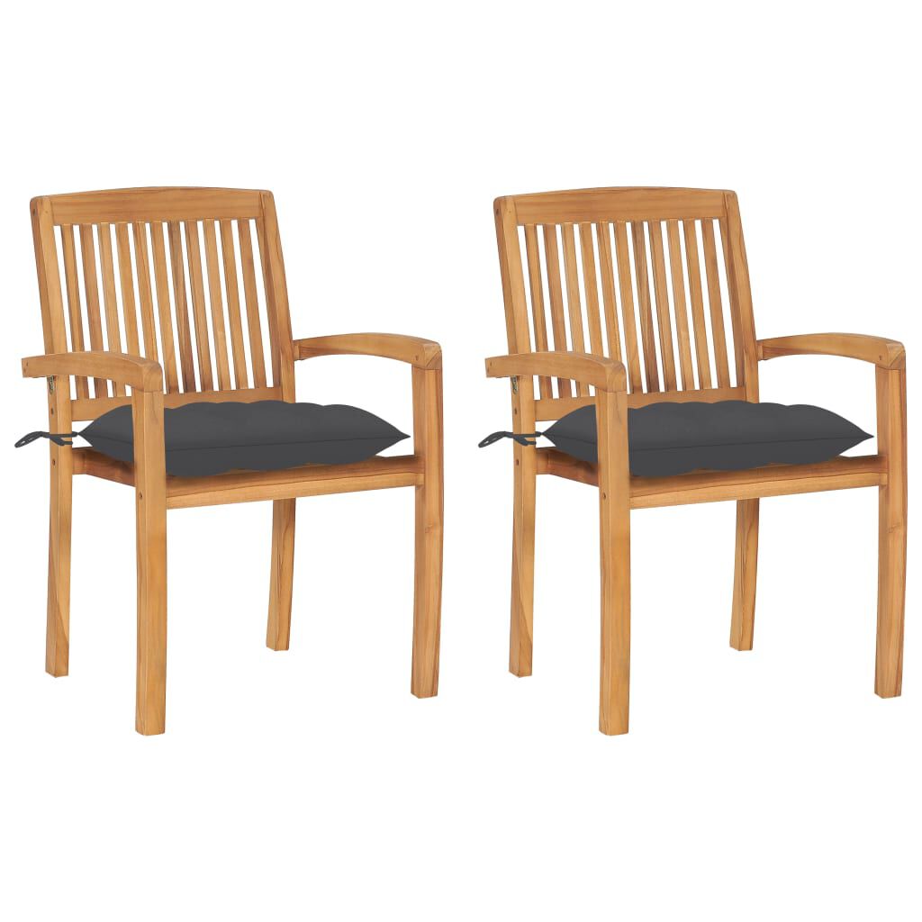 vidaXL Garden Chairs 2 pcs with Anthracite Cushions Solid Teak Wood