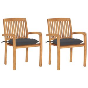 vidaXL Garden Chairs 2 pcs with Anthracite Cushions Solid Teak Wood