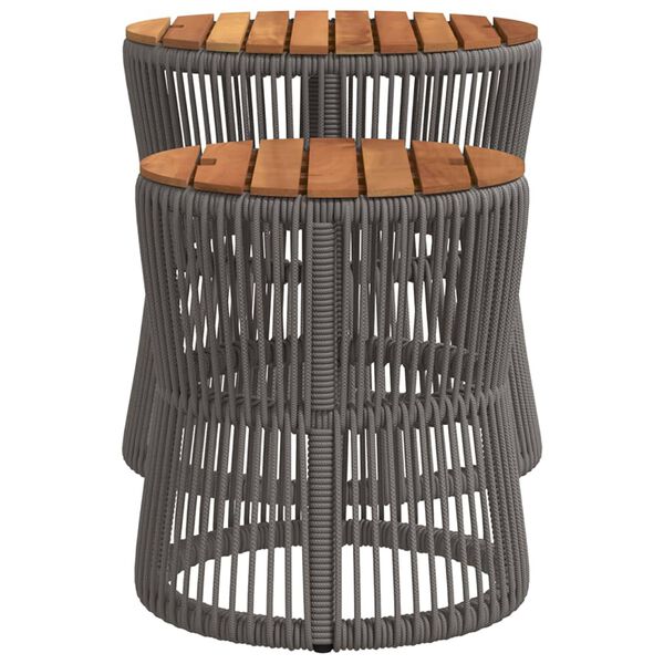 vidaXL Garden Side Tables 2 pcs with Wooden Top Grey Poly Rattan