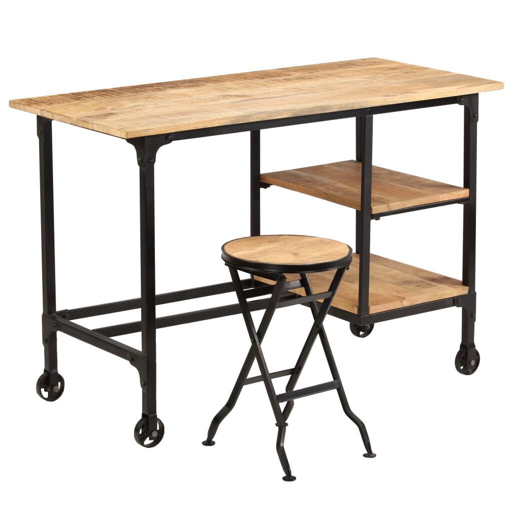 vidaXL Desk with Folding Stool Solid Mango Wood 115x50x76 cm