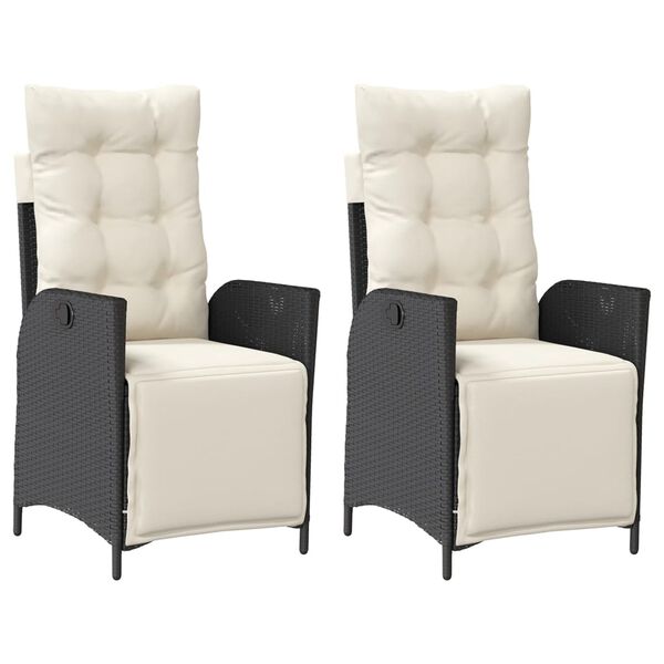 vidaXL Reclining Garden Chairs 2 pcs with Footrest Black Poly Rattan