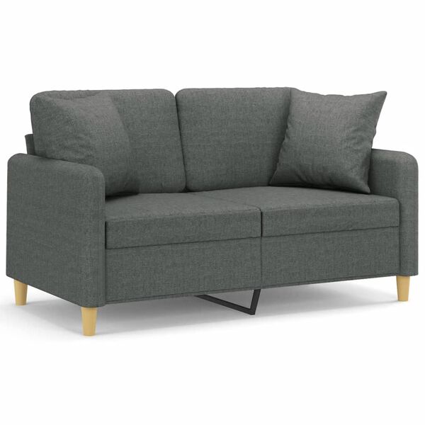 vidaXL 2-Seater Sofa with Throw Pillows Dark Grey 120 cm Fabric