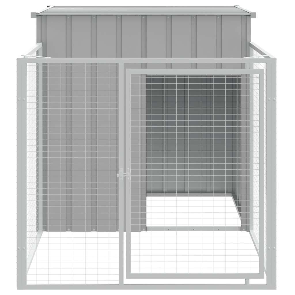 vidaXL Dog House with Run Light Grey 110x201x110 cm Galvanised Steel
