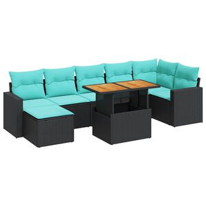 vidaXL 8 Piece Garden Sofa Set with Cushions Black Poly Rattan