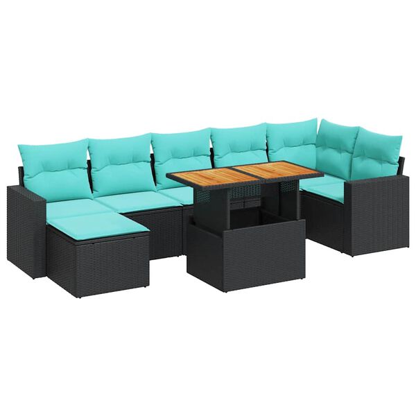 vidaXL 8 Piece Garden Sofa Set with Cushions Black Poly Rattan