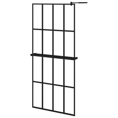 vidaXL Walk-in Shower Wall with Shelf Black 90x195 cm ESG Glass&Aluminium