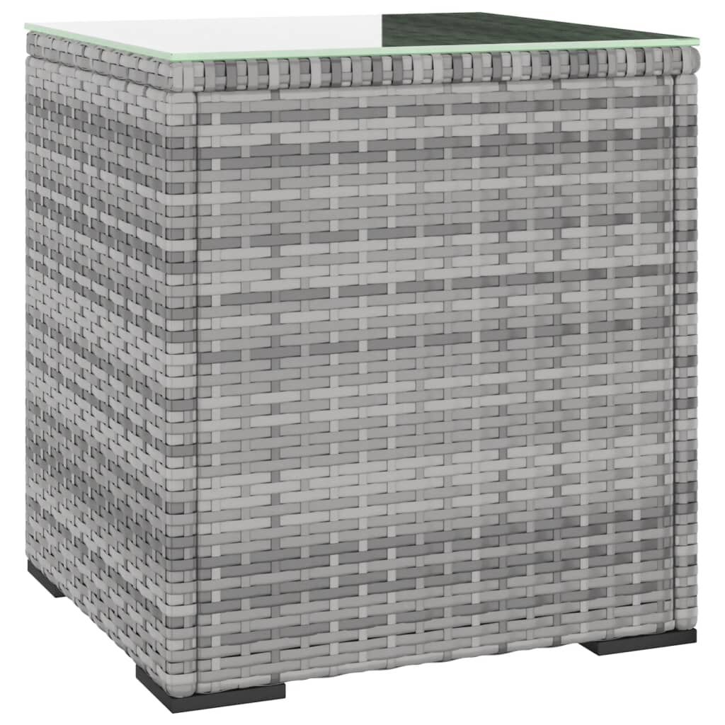 vidaXL Side Table Grey 40x37x40.5 cm Poly Rattan and Tempered Glass