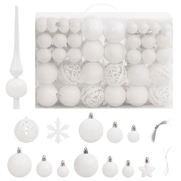 vidaXL 111 Piece Christmas Bauble Set White Polystyrene