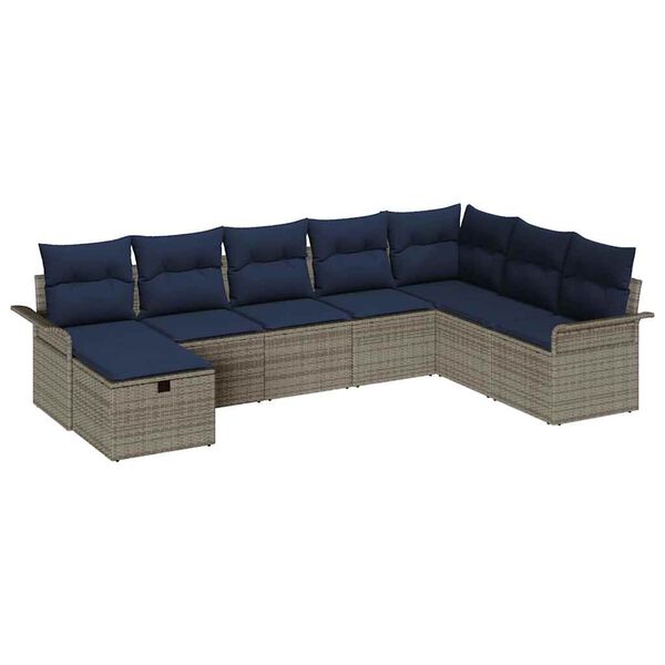 vidaXL Garden Sofa Set 8 pcs Grey and navy 297.5 x 187.5 x 85 cm