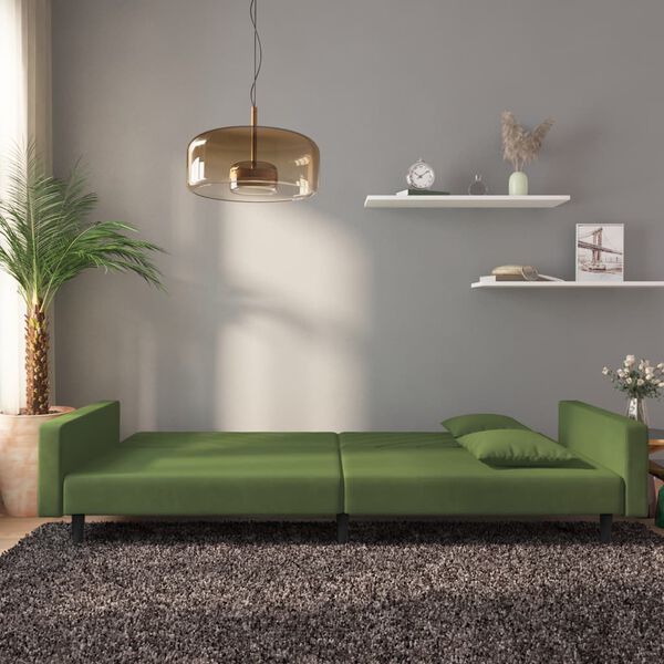 vidaXL 2-Seater Sofa Bed with Two Pillows Dark Green Velvet