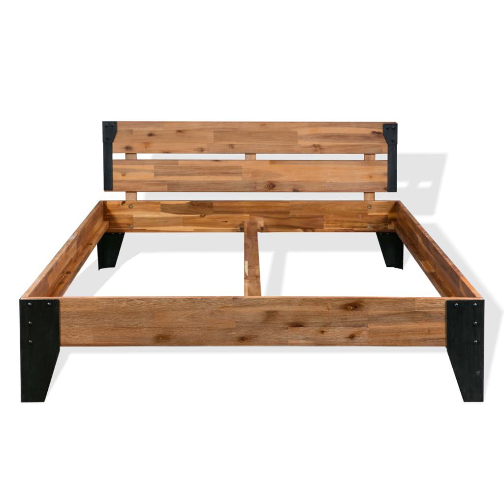 vidaXL Bed Frame without Mattress Solid Acacia Wood Steel 193x203 cm