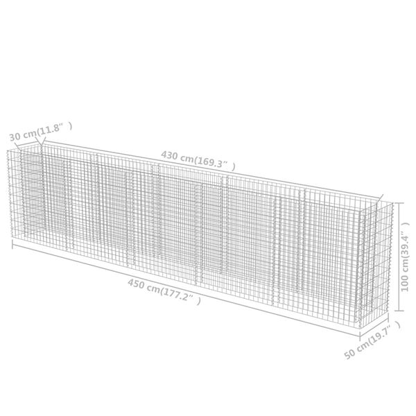 vidaXL Gabion Raised Bed Galvanised Steel 450x50x100 cm